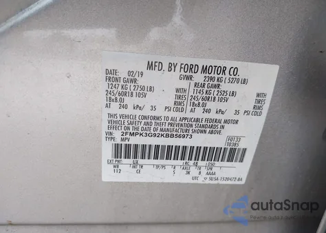 2019 Ford Edge Se from USA, damaged, VIN 2FMPK3G92KBB56973